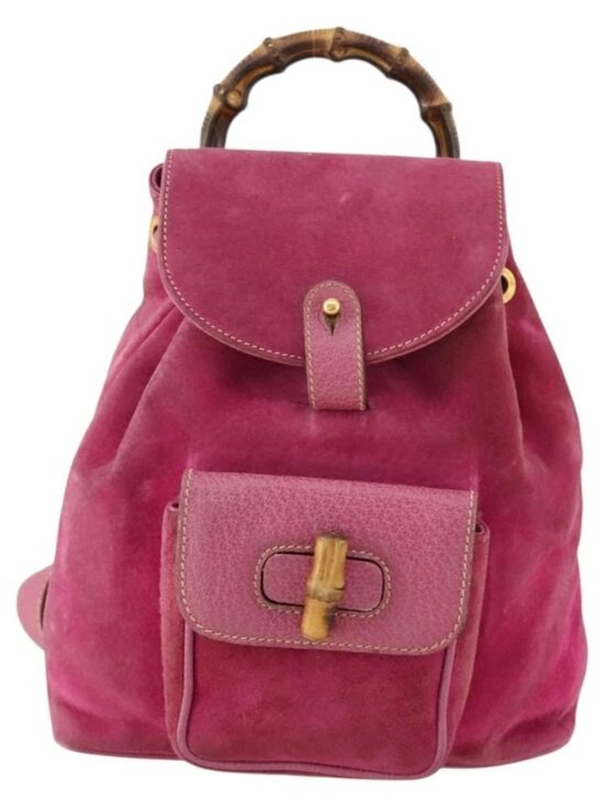GUCCI Bamboo Backpack Suede Pink Gold 003 58 0030 Auth BA10647 main image 4